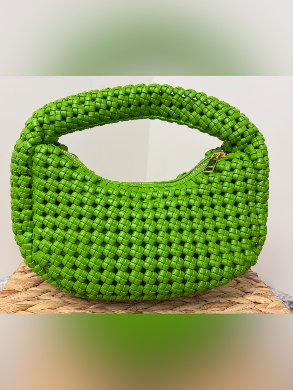 Antik Kraft Woven Crescent Shoulder Bag - Lime Green